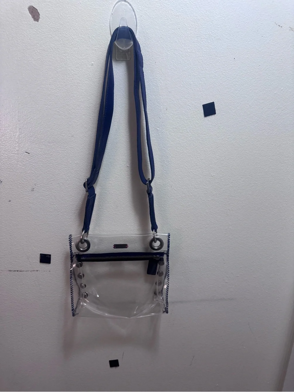 Hammitt Tony Small Clear Crossbody Bag navy blue trim and strap - Picture 3 of 5